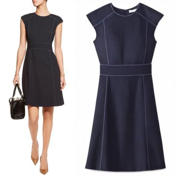 TORY BURCH Wayde Wool Crepe Dress Size 8 Midnight Blue - Picture 1 of 6